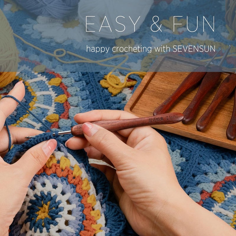 sevensun Mimosa 3mm Single Crochet Hook, Available in 0.6mm-6.5mm, Ergonomic Hand Polished Stainless Steel Inline Pointy Wood Handle Crochet Hook for Arthritic Hands, Mother's Day Gifts for Mom - Image 5